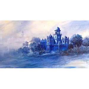 G. N. Qazi, 18 x 36 inch, Acrylic on Canvas, Cityscape Painting, AC-GNQ-090